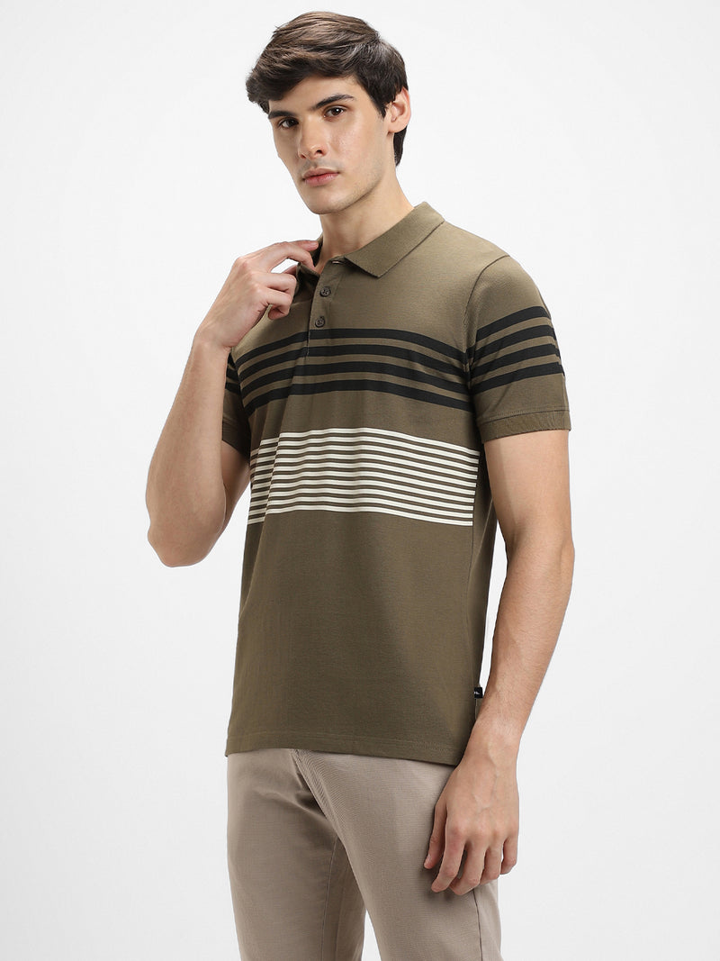 Men's Polo Regular Fit Y/D Stripes Olive T-shirt