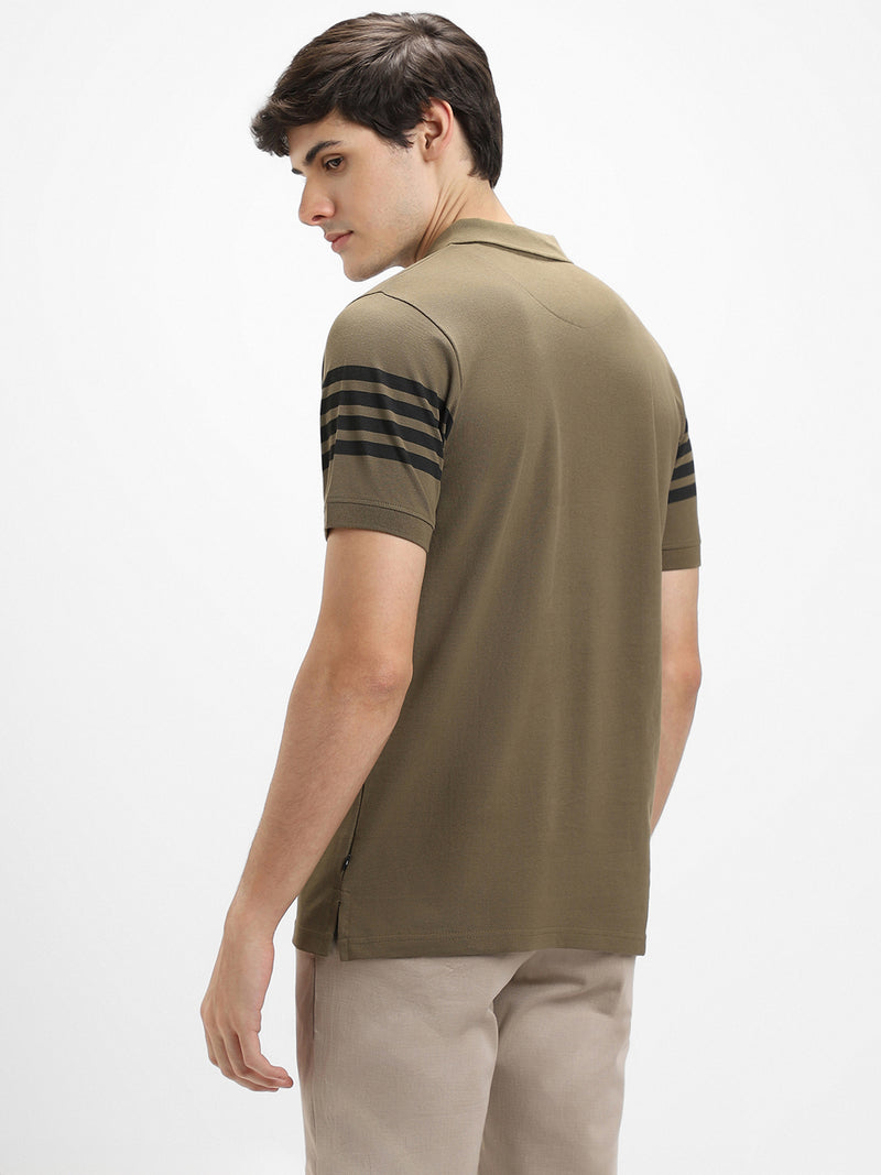 Men's Polo Regular Fit Y/D Stripes Olive T-shirt