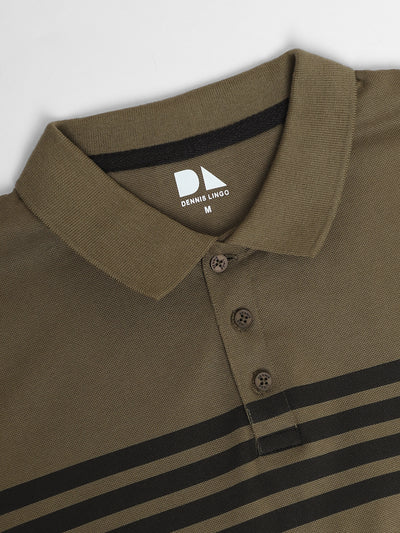 Men's Polo Regular Fit Y/D Stripes Olive T-shirt