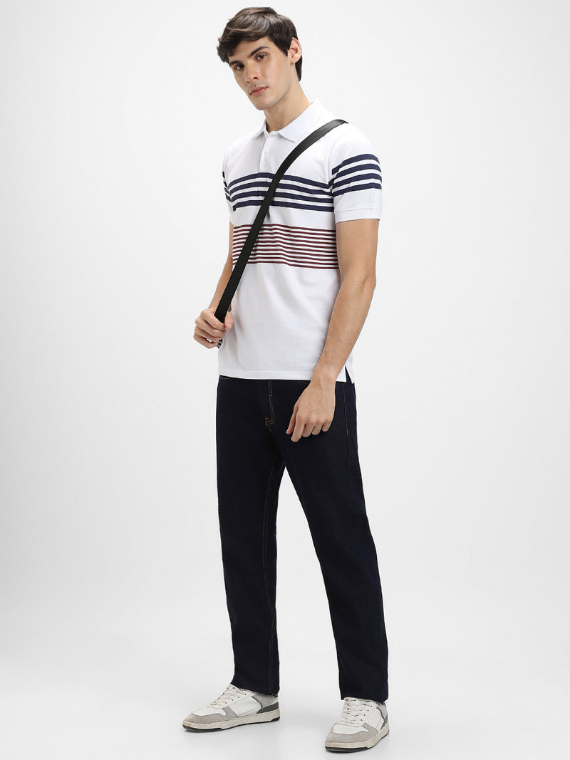 Men's Polo Regular Fit Y/D Stripes White T-shirt