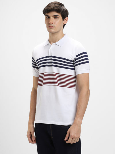 Men's Polo Regular Fit Y/D Stripes White T-shirt