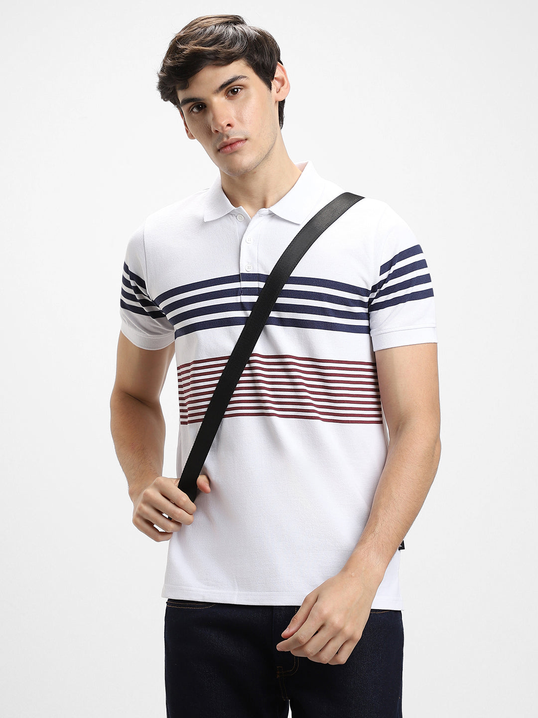 Men's Polo Regular Fit Y/D Stripes White T-shirt