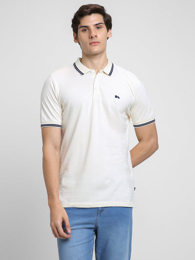 Men's Polo Regular Fit Solid Beige T-shirt