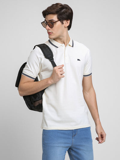 Men's Polo Regular Fit Solid Beige T-shirt