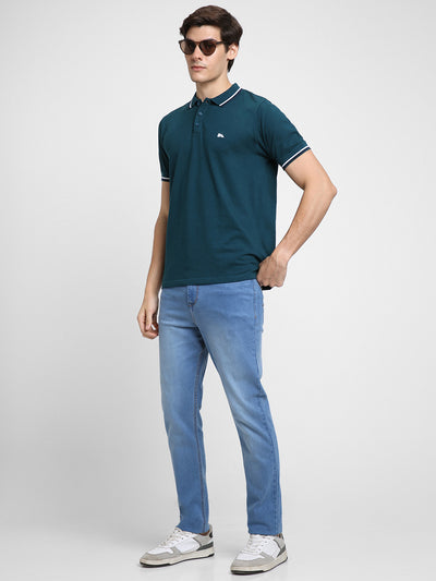 Men's Polo Regular Fit Solid Teal T-shirt