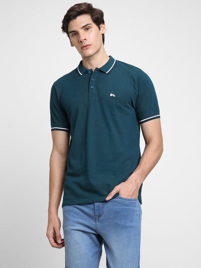 Men's Polo Regular Fit Solid Teal T-shirt