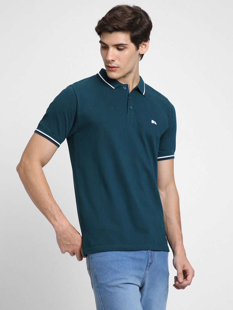 Men's Polo Regular Fit Solid Teal T-shirt