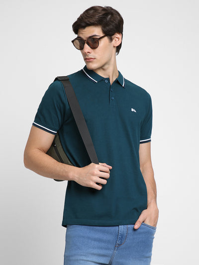 Men's Polo Regular Fit Solid Teal T-shirt