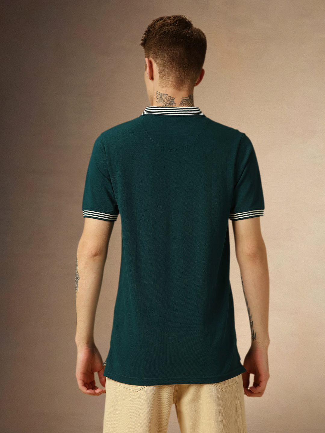 Men's Deep Teal Solid Polo Collar Half Sleeves Regular Fit T-Shirt