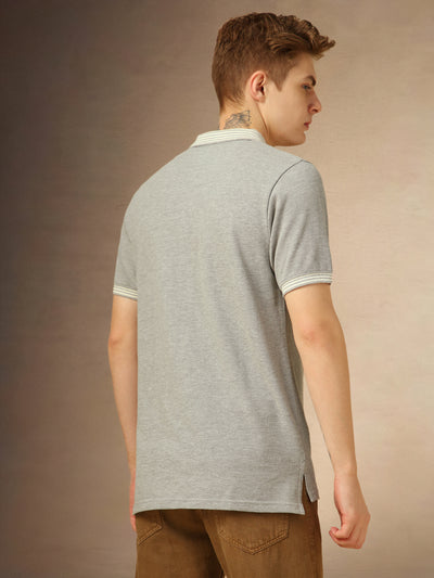 Men's Light Grey Solid Polo collar Half Sleeves T-shirt