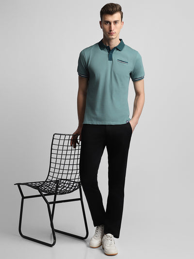 Men's Sea Green Polo Collar Half Sleeves Casual T-Shirt