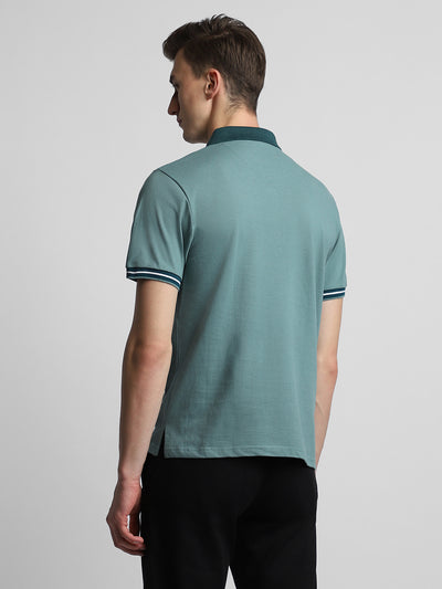 Men's Sea Green Polo Collar Half Sleeves Casual T-Shirt