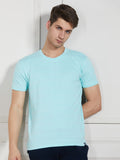Dennis Lingo Men Light Blue Cotton Regular Fit Textured Round neck T-Shirt
