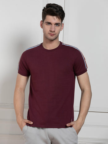 Men's Maroon Round Neck Solid Regular Fit T-Shirt