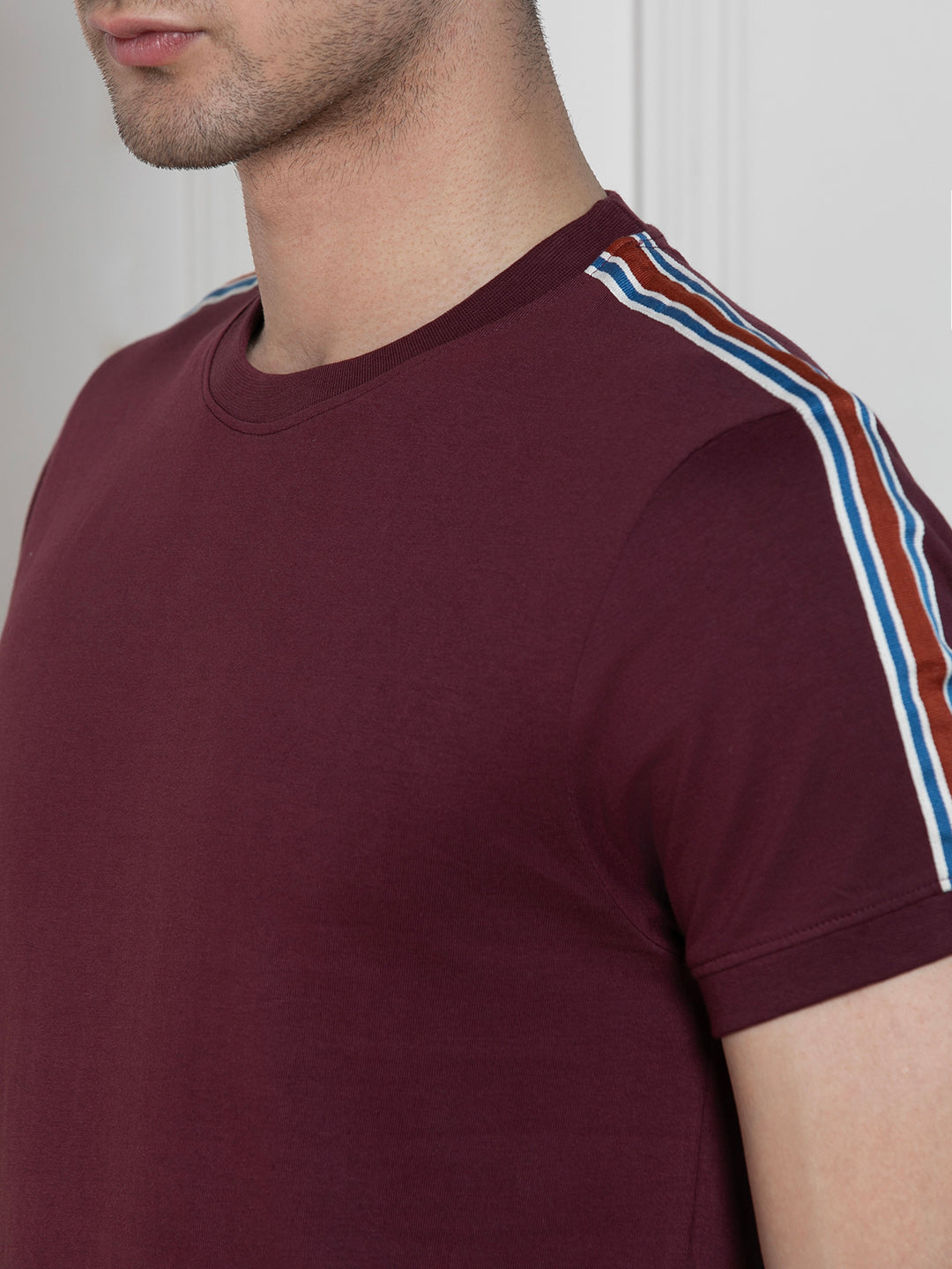 Men's Maroon Round Neck Solid Regular Fit T-Shirt