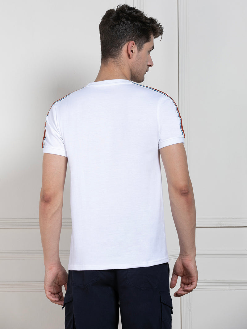 Men's White Round Neck Solid Regular Fit T-Shirt