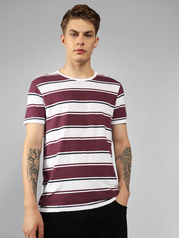 Men's Rust Striped Crew Neck Half sleeve Regular fit T-Shirt