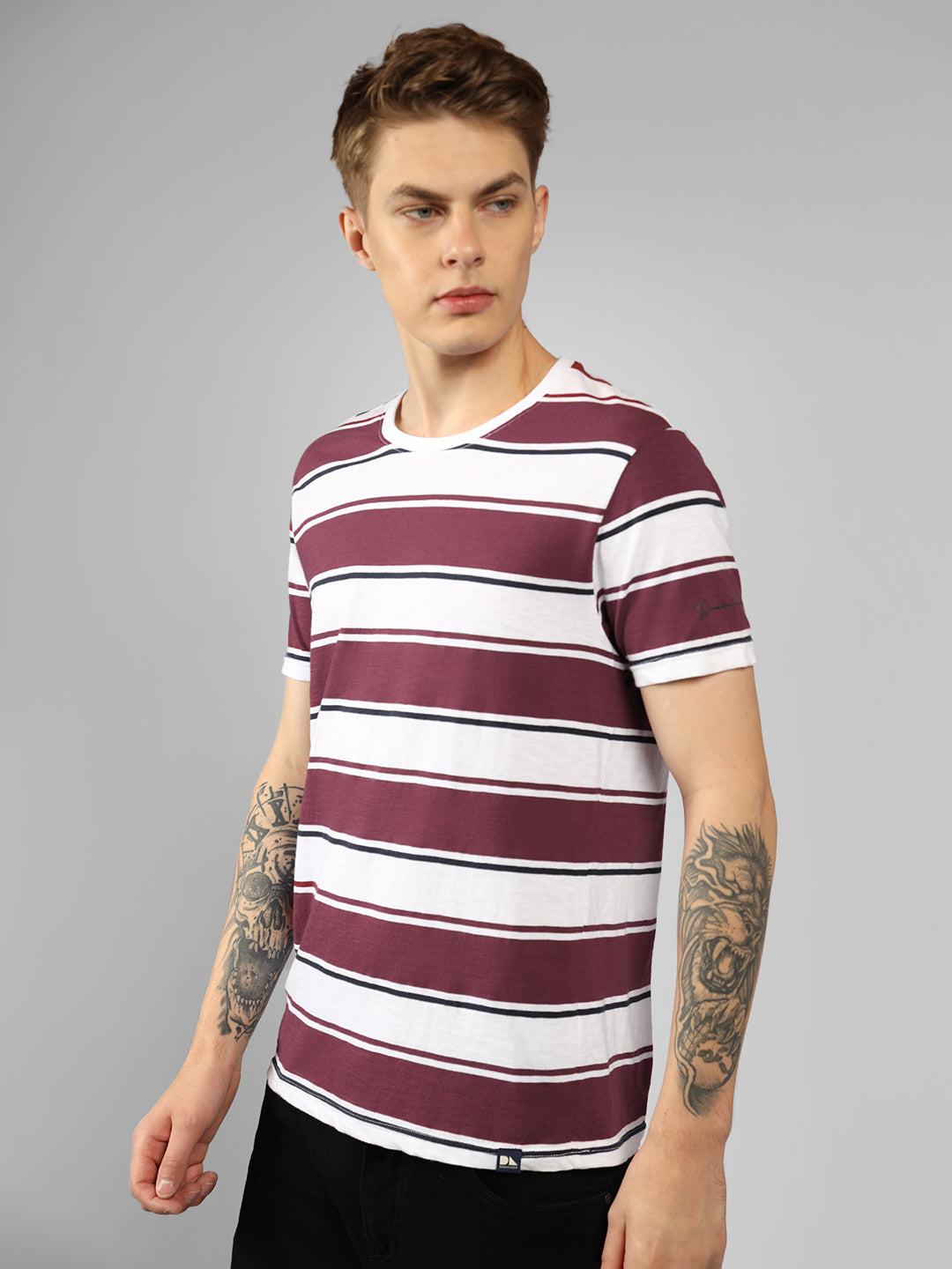 Men's Rust Striped Crew Neck Half sleeve Regular fit T-Shirt