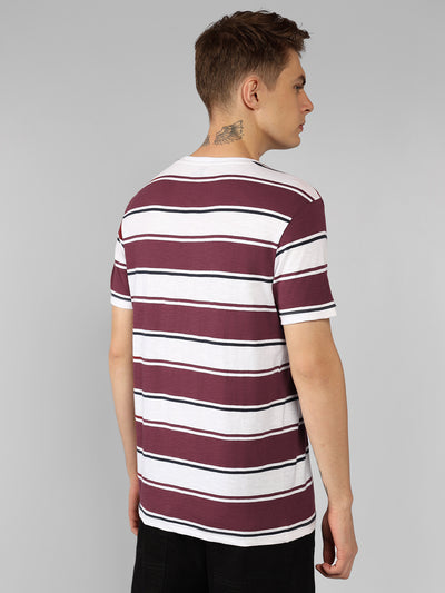 Men's Rust Striped Crew Neck Half sleeve Regular fit T-Shirt