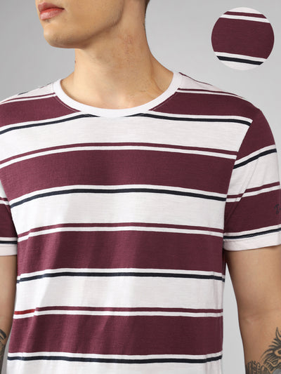 Men's Rust Striped Crew Neck Half sleeve Regular fit T-Shirt