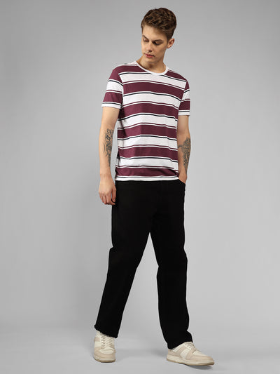 Men's Rust Striped Crew Neck Half sleeve Regular fit T-Shirt