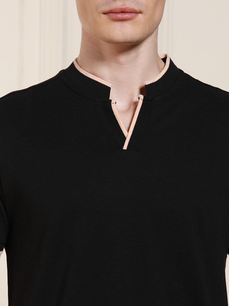 Men's Black Solid Polo Collar Half Sleeves Casual T-Shirt