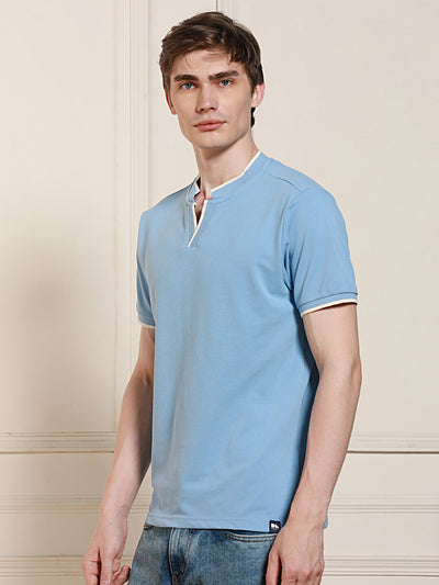 Men's Dark blue Solid Polo Collar Half Sleeves Casual T-Shirt