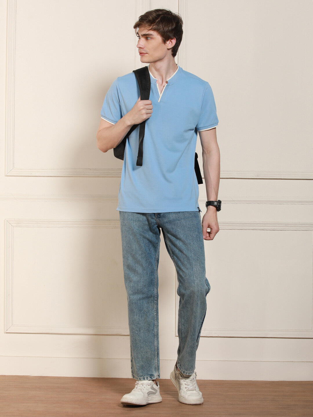 Men's Dark blue Solid Polo Collar Half Sleeves Casual T-Shirt