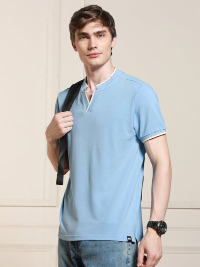 Men's Dark blue Solid Polo Collar Half Sleeves Casual T-Shirt