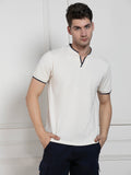 Dennis Lingo Men's Ecru Polo Collar Solid Regular Fit T-Shirt