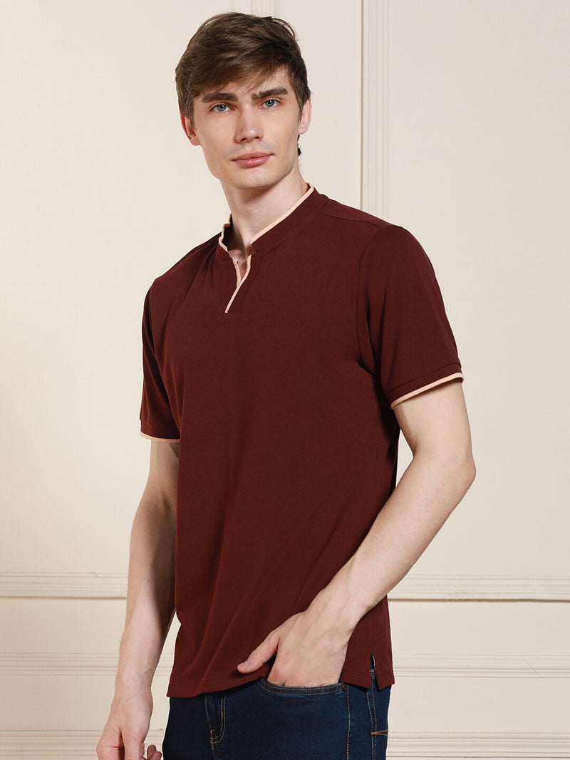 Men's Rust Solid Polo Collar Half Sleeves Casual T-Shirt