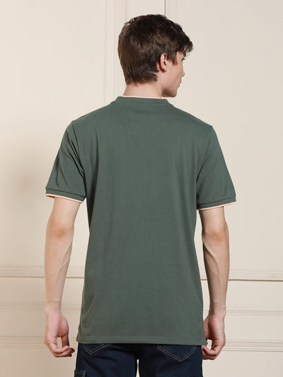 Men's Sage green Solid Polo Collar Half Sleeves Casual T-Shirt