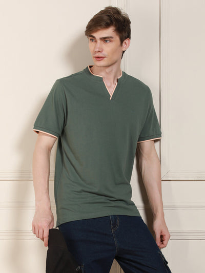 Men's Sage green Solid Polo Collar Half Sleeves Casual T-Shirt