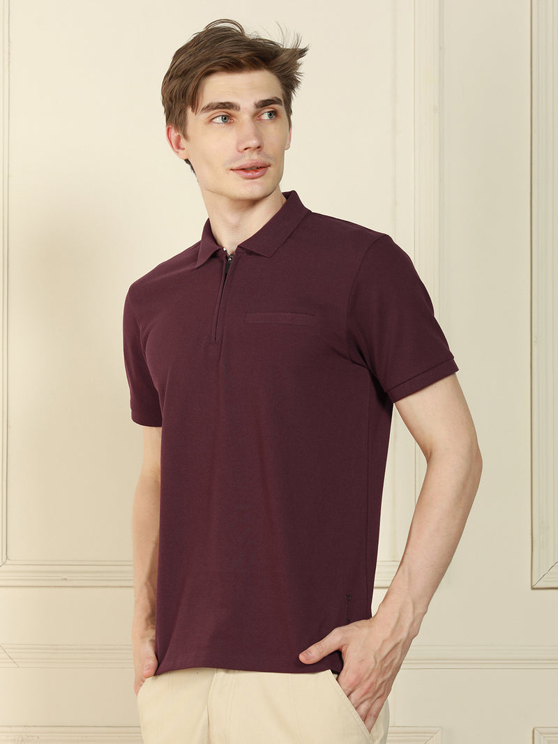 Men's Rust Polo Collar Solid Cotton Poly T-Shirt