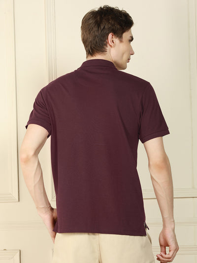 Men's Rust Polo Collar Solid Cotton Poly T-Shirt