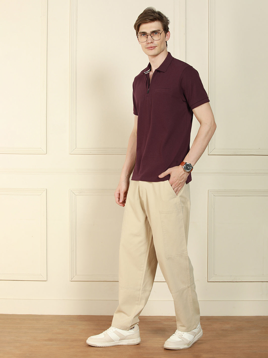 Men's Rust Polo Collar Solid Cotton Poly T-Shirt