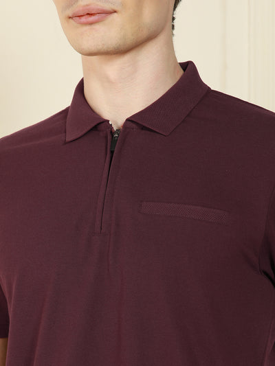 Men's Rust Polo Collar Solid Cotton Poly T-Shirt