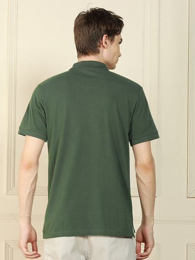 Men's Sage green Polo Collar Solid Cotton Poly T-Shirt