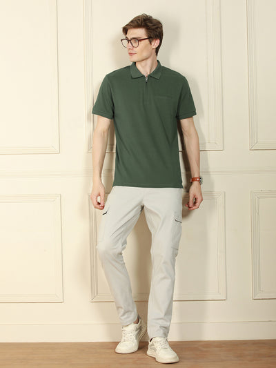 Men's Sage green Polo Collar Solid Cotton Poly T-Shirt