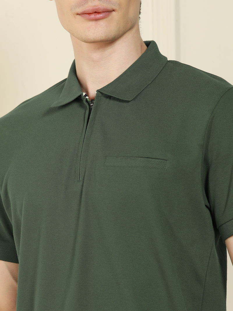 Men's Sage green Polo Collar Solid Cotton Poly T-Shirt