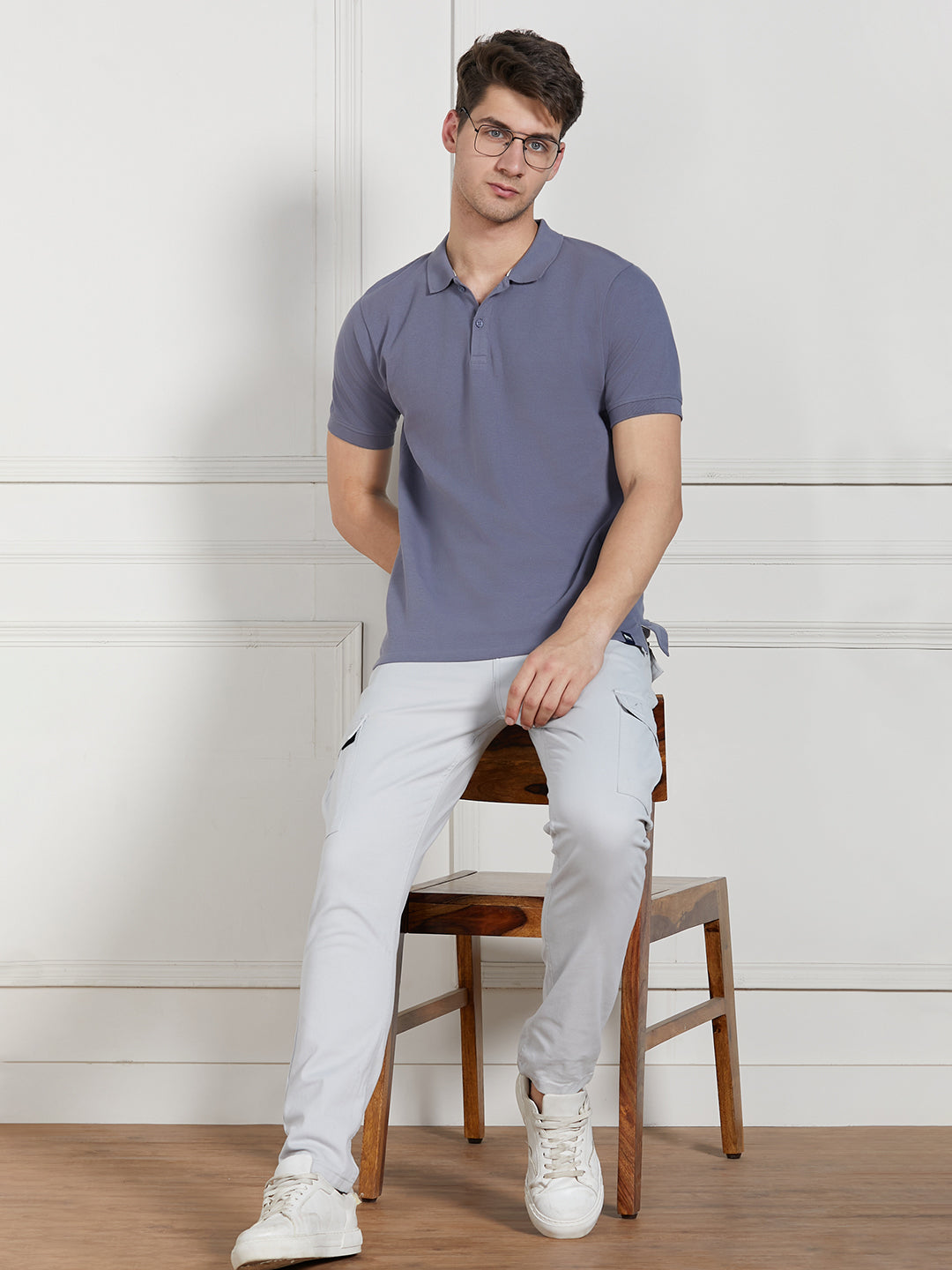 Dennis Lingo Men Grey Cotton Regular Fit Polo T-Shirt