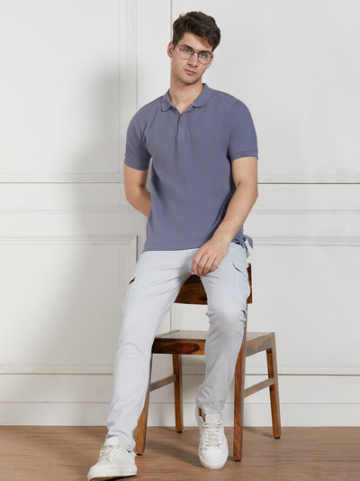Dennis Lingo Men Grey Cotton Regular Fit Polo T-Shirt