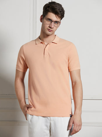 Men's Peach Cotton Regular Fit Polo T-Shirt