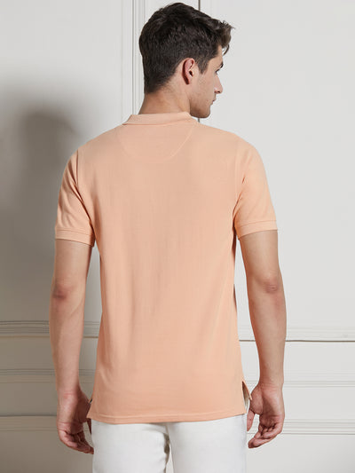 Dennis Lingo Men Peach Cotton Regular Fit Polo T-Shirt