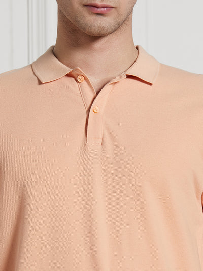 Dennis Lingo Men Peach Cotton Regular Fit Polo T-Shirt