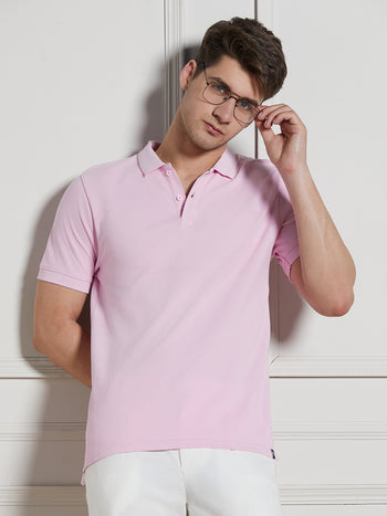 Men's Pink Cotton Regular Fit Polo T-Shirt