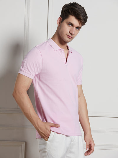 Men's Pink Cotton Regular Fit Polo T-Shirt