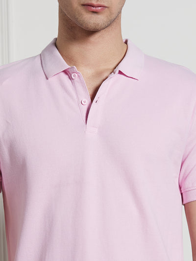 Men's Pink Cotton Regular Fit Polo T-Shirt