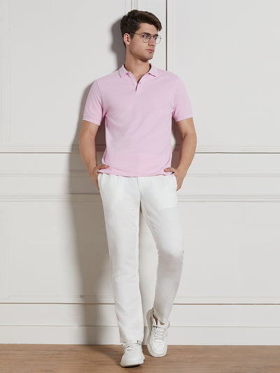 Men's Pink Cotton Regular Fit Polo T-Shirt