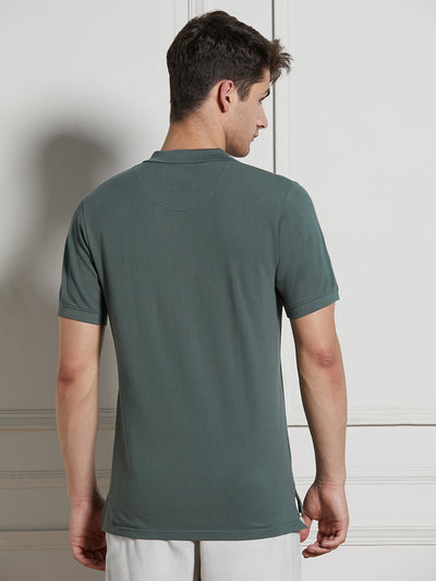 Dennis Lingo Men Sage green Cotton Regular Fit Polo T-Shirt